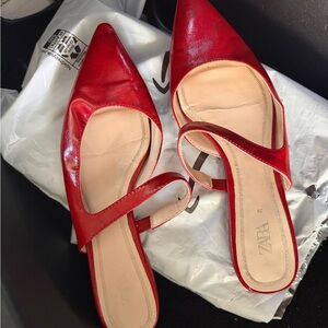 Zara Red Pointed-Toe Mules